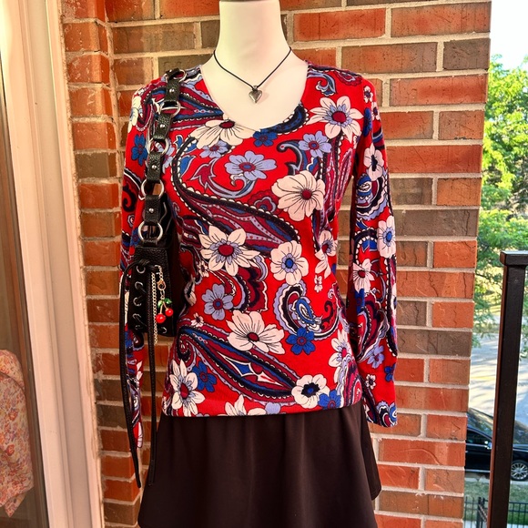 Talbots Red and Blue Floral Blouse - Picture 1 of 9